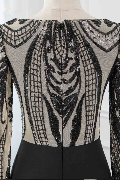 BMbridal Stylish Jewel Long-Sleeves Appliques Prom Dresses with Front Slit