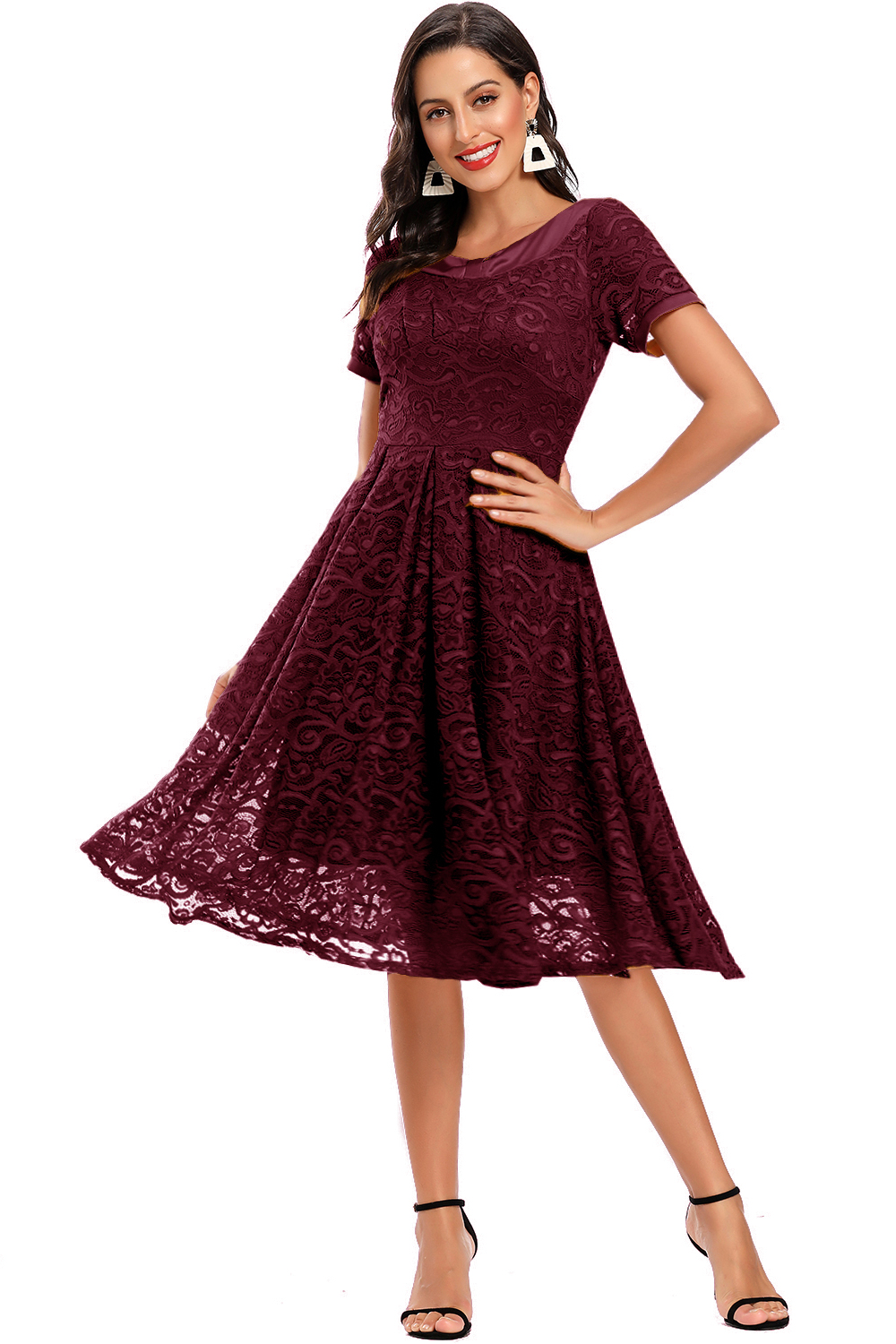 BMbridal Short Sleeves Lace A-Line Mini Party Gowns