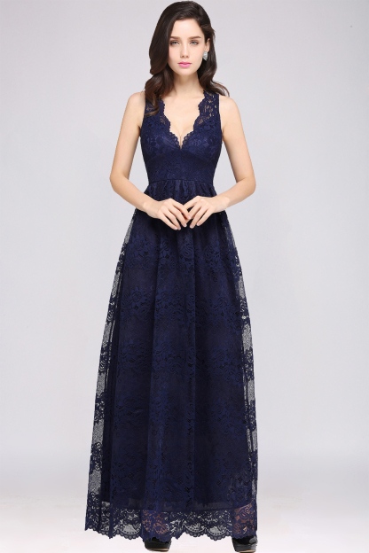 BMbridal Chic Sheath V-Neck Navy Lace Bridesmaid Dresses Online In Stock