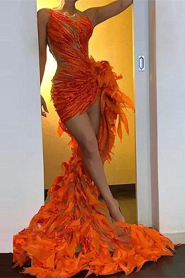 Bmbridal Orange Prom Dress Mermaid Tulle High-Lo Long