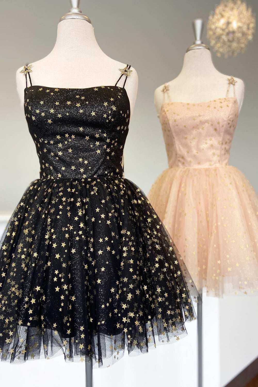 Sparkly Black Sequins Stars A-Line Short Homecoming Dress-BMbridal