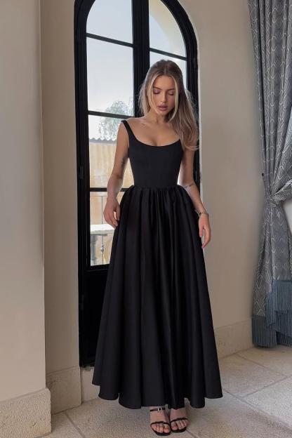Spaghetti Strap Sleeveless A Line Long Prom Dress With Pleated
