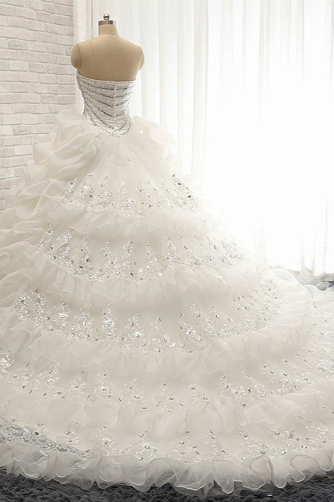 BMbridal Glamorous Sweetheart White Sequins Wedding Dresses With Appliques Tulle Ruffles Bridal Gowns Online-BMbridal