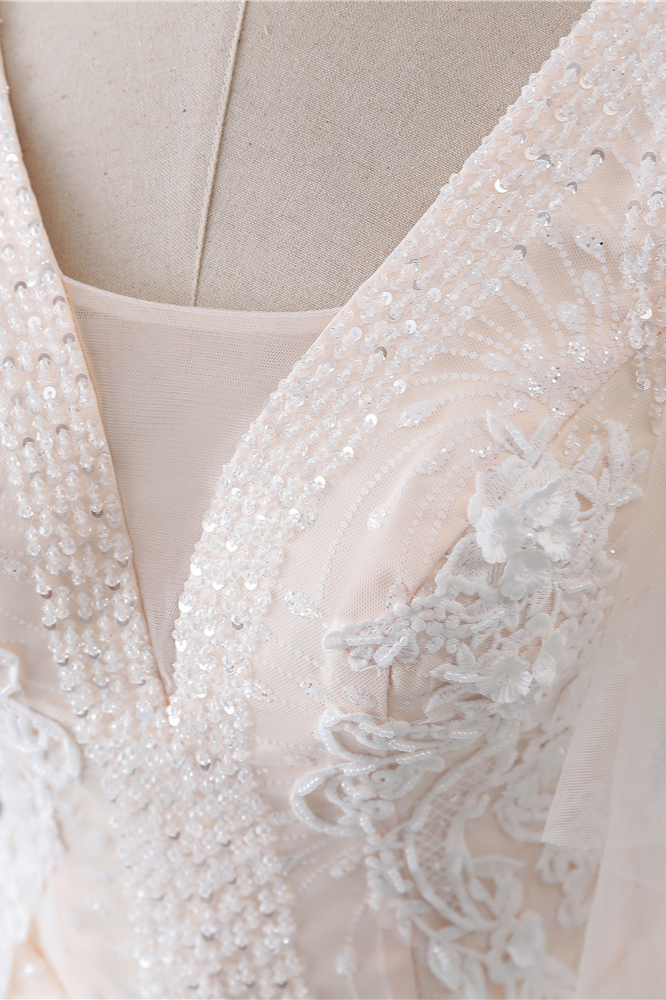 BMbridal Gorgeous Ball Gown V-Neck Tulle Beadings Wedding Dress Rhinestones Appliques Bridal Gowns with Short Sleeves On Sale-BMbridal