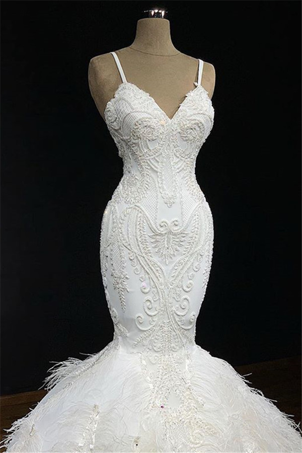 BMbridal Sexy Spaghetti Straps Sleeveless White Wedding Dresses With Appliques Mermaid Sleeveless Bridal Gowns On Sale-BMbridal