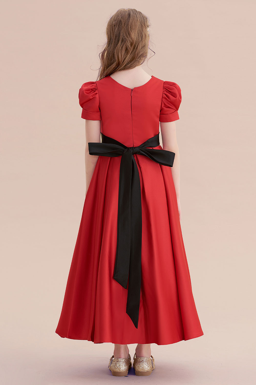 BMbridal A-Line Awesome Short Sleeve Satin Flower Girl Dress Online-BMbridal