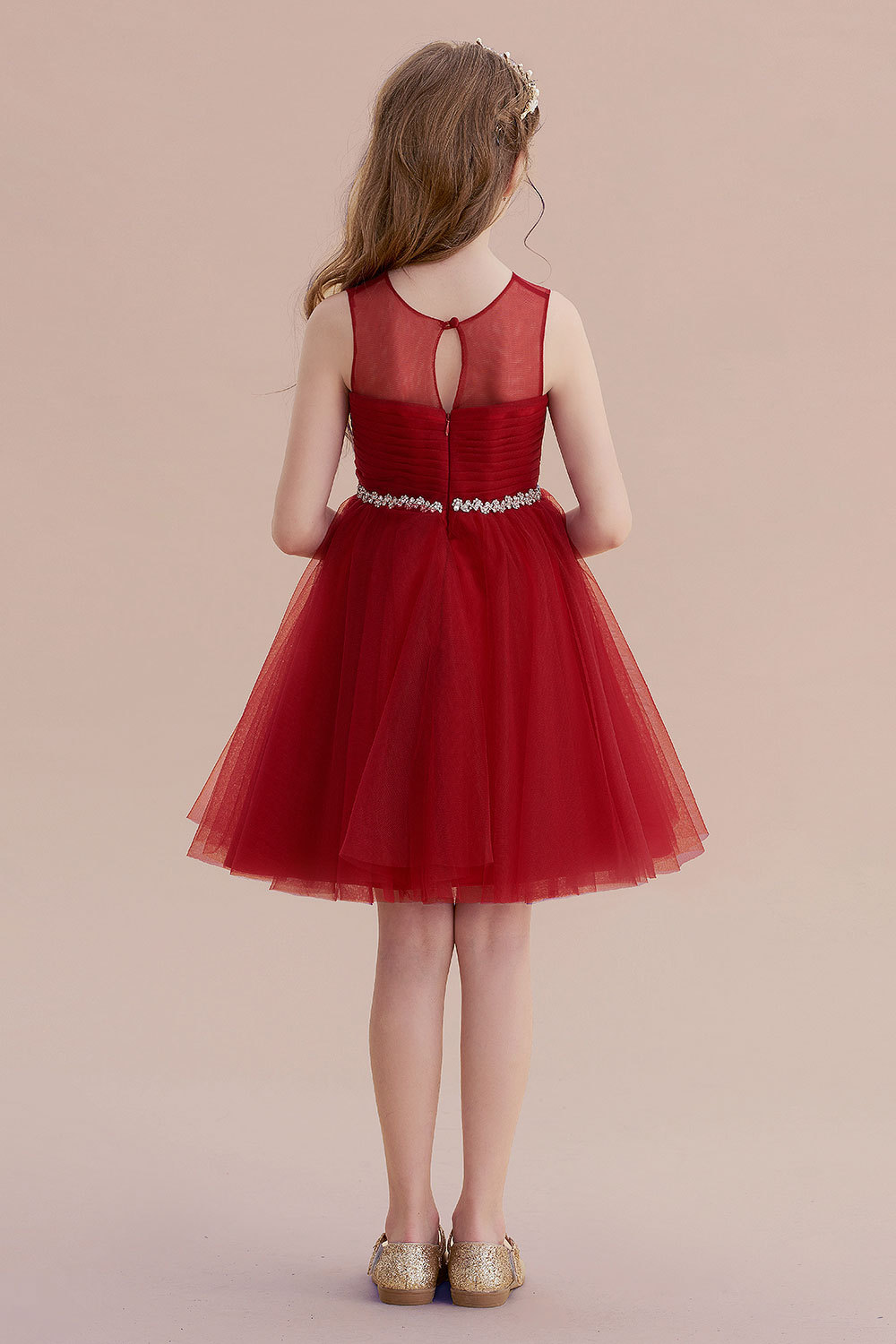 BMbridal A-Line Illusion Tulle Knee Length Flower Girl Dress Online-BMbridal