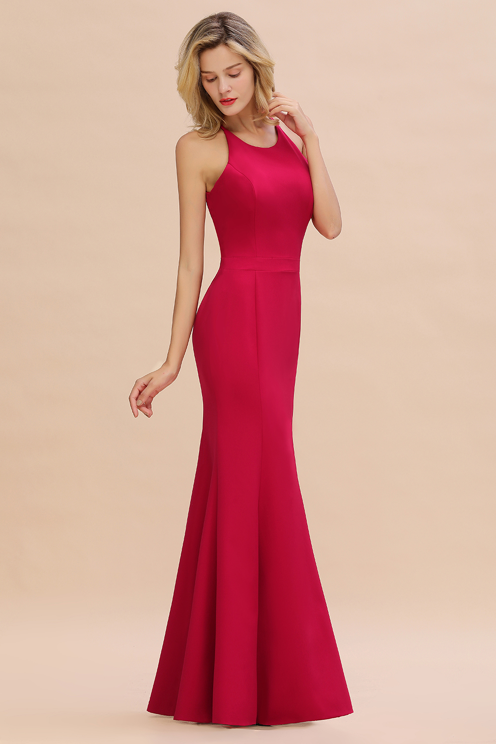 BMbridal Sexy Red Halter Mermaid Prom Dress Long Evening Gowns Online