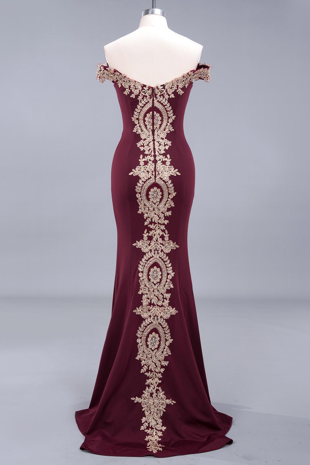 BMbridal Elegant Off-the-Shoulder Mermaid Prom Dress Long With Lace Appliques