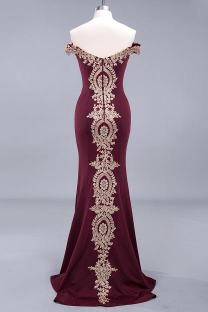 BMbridal Elegant Off-the-Shoulder Mermaid Prom Dress Long With Lace Appliques