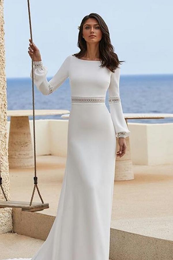 Trendy Floor-Length Mermaid Jewel Neck Long Sleeves Chiffon Prom Dresses-BMbridal