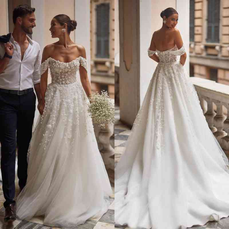 Bmbridal Off-the-Shoulder Wedding Dress With Appliques-BMbridal