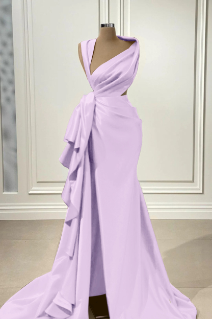 Elegant Red Charmeuse Sleeveless Long Prom Dress With High Slit