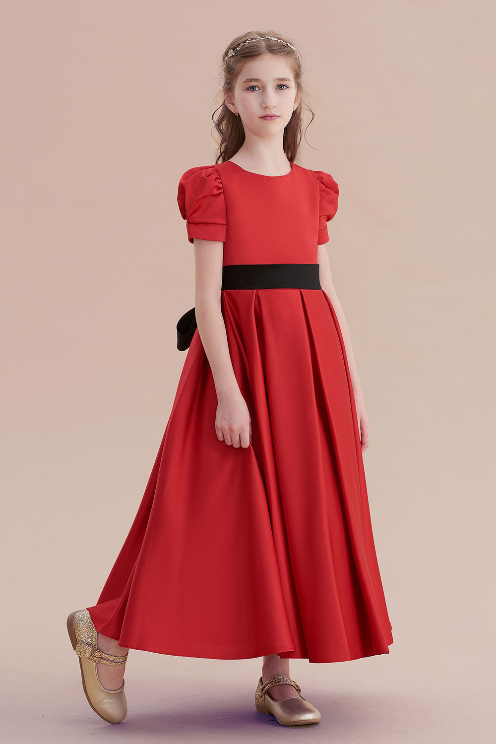 BMbridal A-Line Awesome Short Sleeve Satin Flower Girl Dress Online-BMbridal