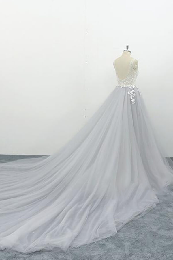 BMbridal Square Neck Appliques Tulle A-line Wedding Dress On Sale-BMbridal