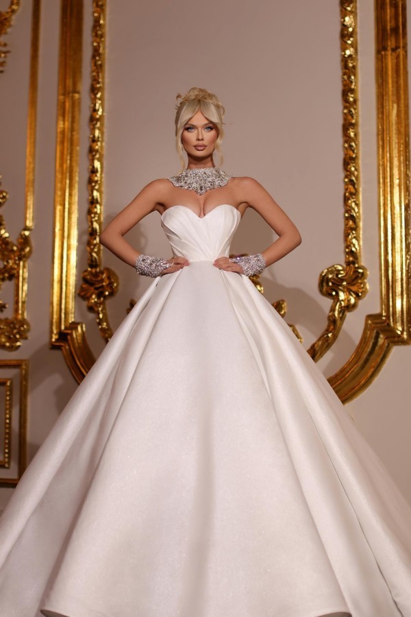 Bmbridal Ivory Sweetheart Ball Gown Wedding Dress Satin-BMbridal