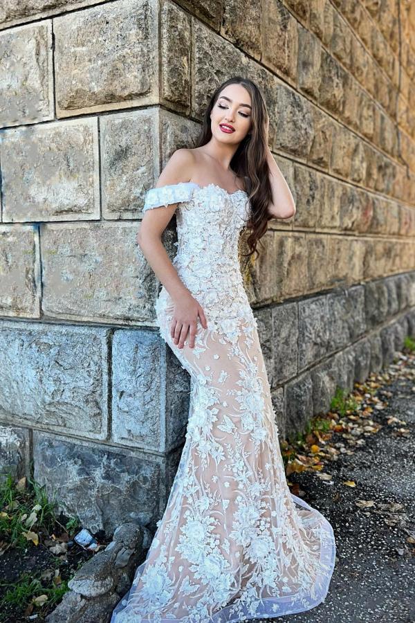 Glamorous Mermaid Sweetheart Off-The-Shoulder Lace Wedding Dresses with Appliques
