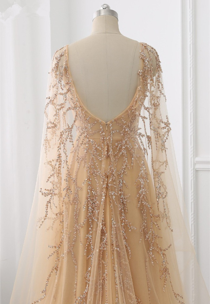 BMbridal Elegant Jewel Long Sleeves Ruffle Prom Dresses with Beadings Online