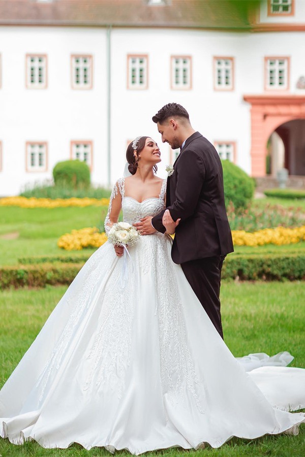 Bmbidal Long Sleeves Lace Wedding Dress Princess Square Online-BMbridal