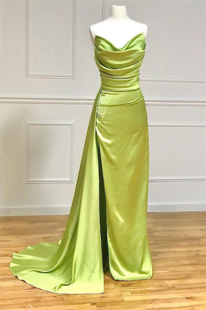Chic Purple Strapless Mermaid Split Long With Pleats Ruffles
