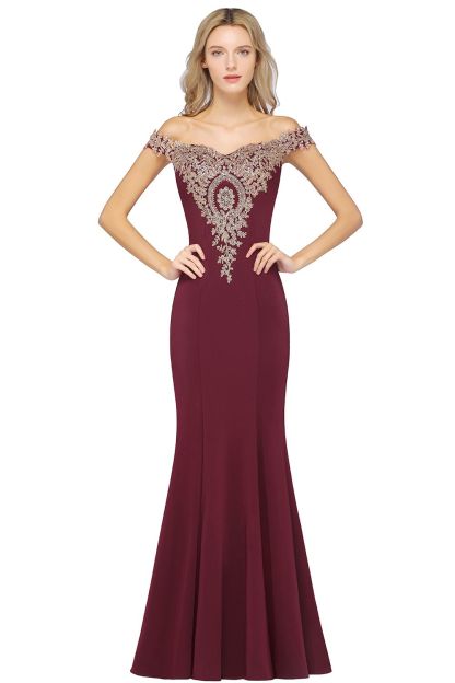 BMbridal Elegant Off-the-Shoulder Mermaid Prom Dress Long With Lace Appliques