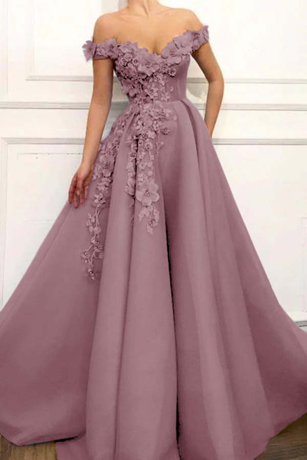Strapless Off the Shoulder Sleeveless Long Prom Dress With Appliques