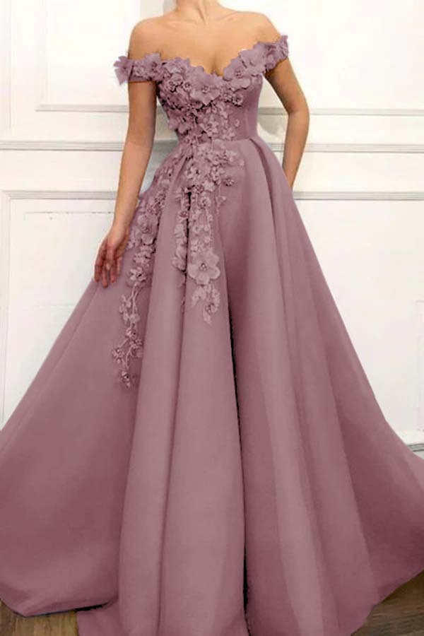 Strapless Off the Shoulder Sleeveless Long Prom Dress With Appliques