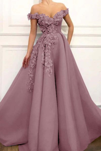 Strapless Off the Shoulder Sleeveless Long Prom Dress With Appliques