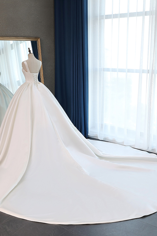 BMbridal Elegant Ball Gown Straps Square-Neck Wedding Dress Ruffles Sleeveless Bridal Gowns Online