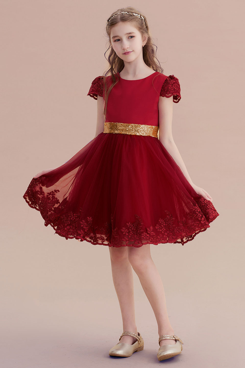BMbridal A-Line Cap Sleeve Bow Knee Length Flower Girl Dress Online-BMbridal