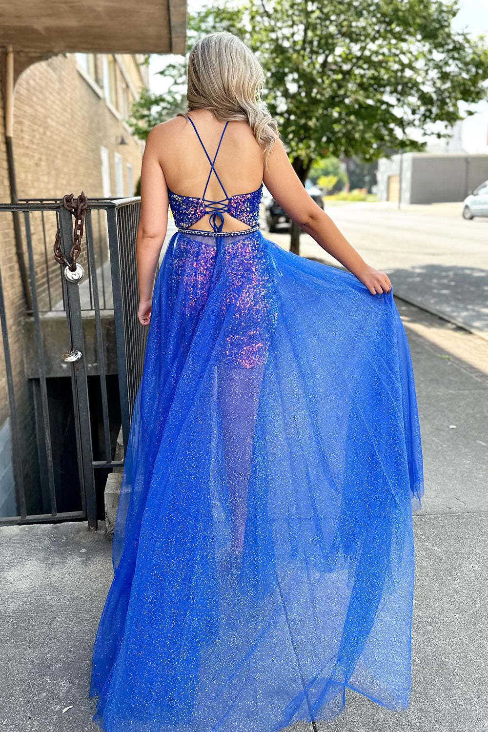 Sparkly Blue Detachable Train Sequins Tight Short Homecoming Dress