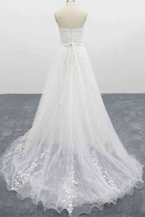BMbridal Strapless Tulle Chapel Train A-line Wedding Dress On Sale-BMbridal