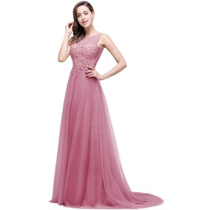 BMbridal A-line Court Train Tulle Evening Dress with Appliques