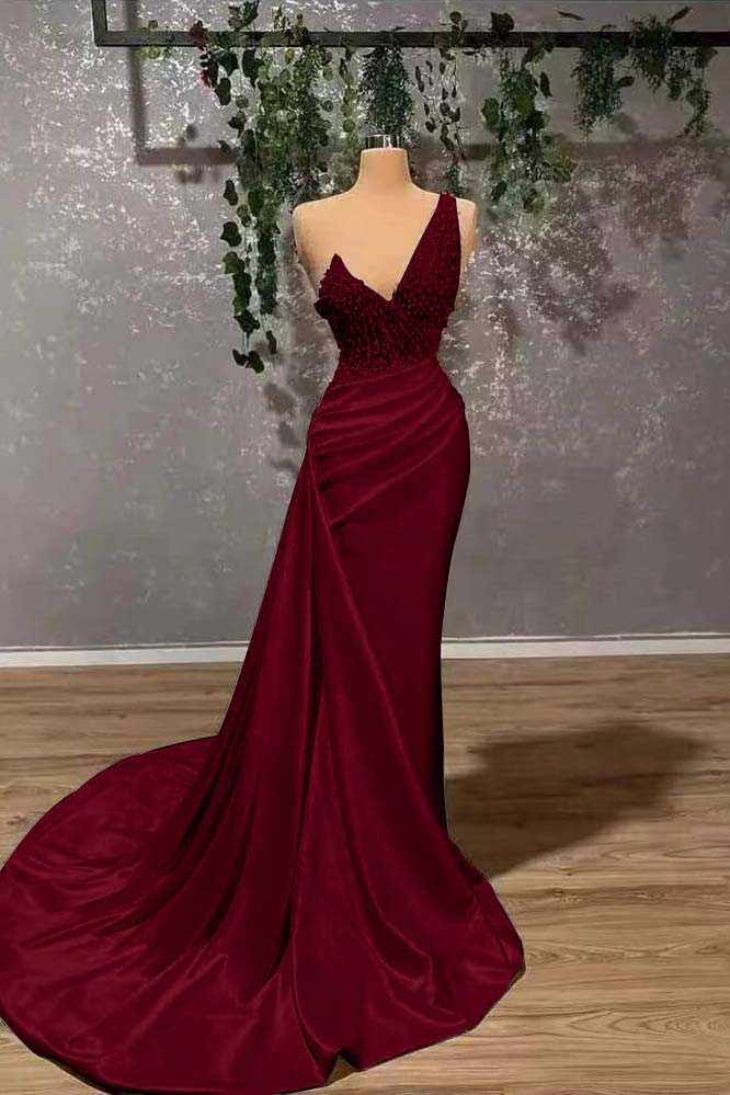 Ivory Elegant One Shoulder Sleeveless Prom Dress Mermaid Appliques With Ruffles