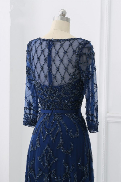 BMbridal Glamorous Red Tulle Jewel Appliques Prom Dresses Long Sleeves with Rhinestones On Sale
