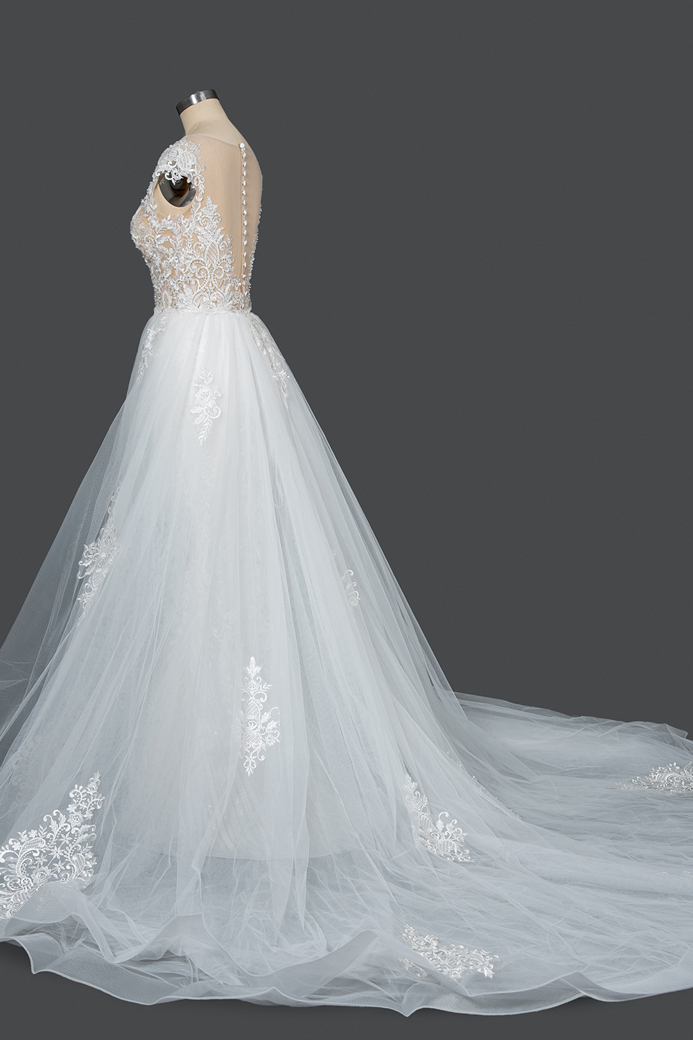 BMbridal Detachable Lace Mermaid Wedding Dress With Cap Sleeves-BMbridal