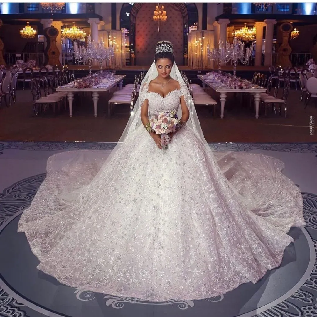 Modest Lace Long Princess Off-the-Shoulder Wedding Dress