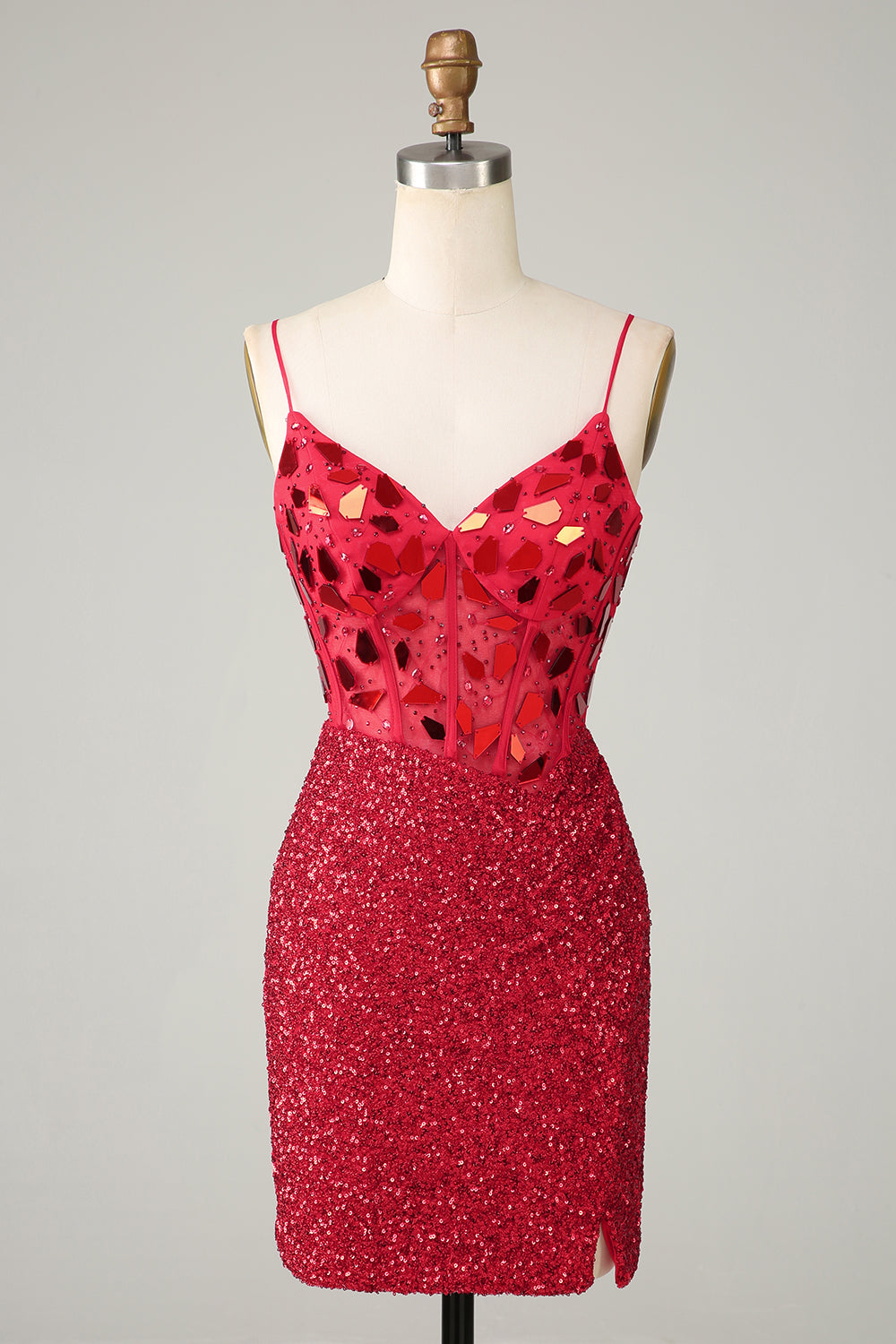 Sparkly Red Sequin Tight Short Mirror Homecoming Dress-BMbridal