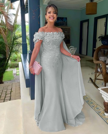 Off the Shoulder Sleeveless Long Mermaid Prom Dress With Appliques