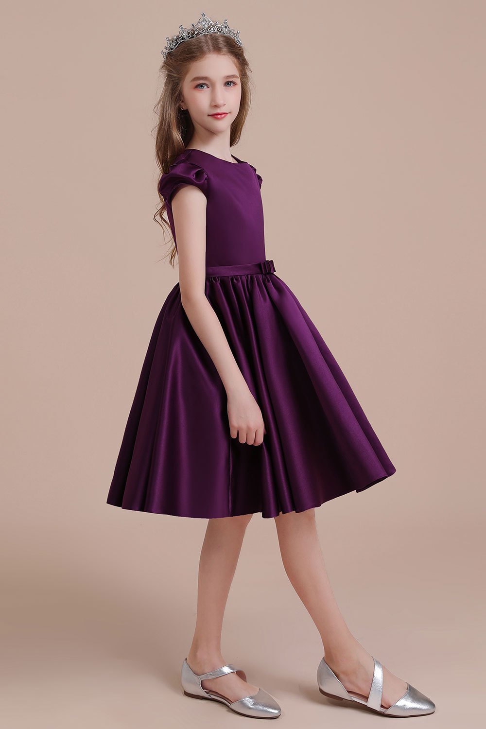 BMbridal A-Line Graceful Cap Sleeve Satin Flower Girl Dress Online-BMbridal