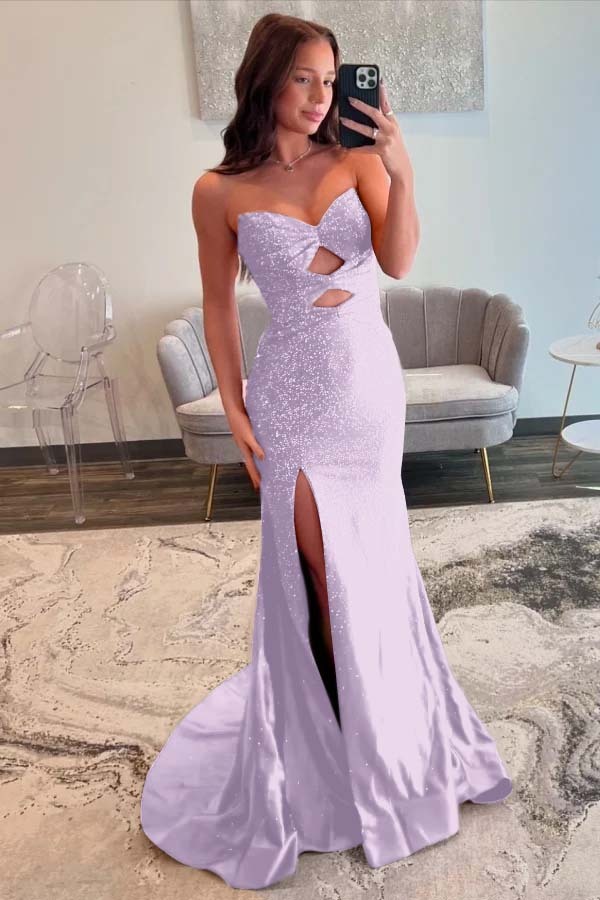 Strapless Sleeveless Mermaid Long Prom Dress With Split Sequins