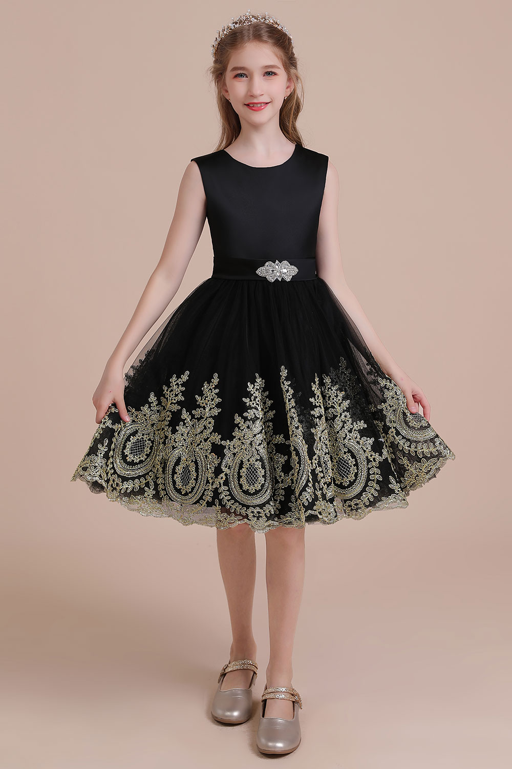 BMbridal A-Line Appliques Satin Tulle Flower Girl Dress Online-BMbridal