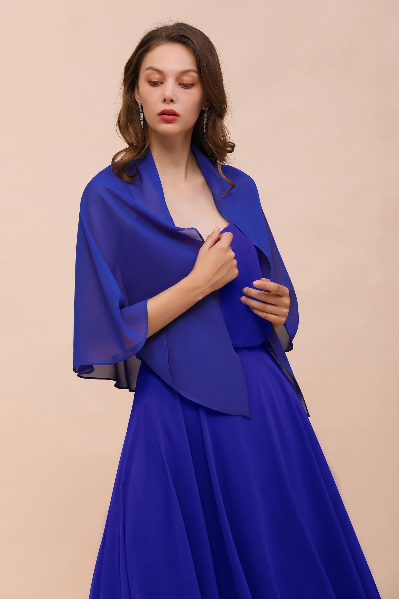 BMbridal Royal Blue Chiffon Special Occasions Wraps-BMbridal