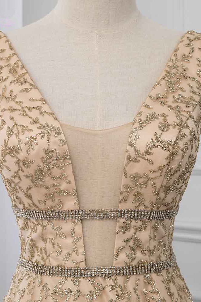 BMbridal Glamorous V-Neck Sleeveless Appliques Prom Dresses with Beadings Online