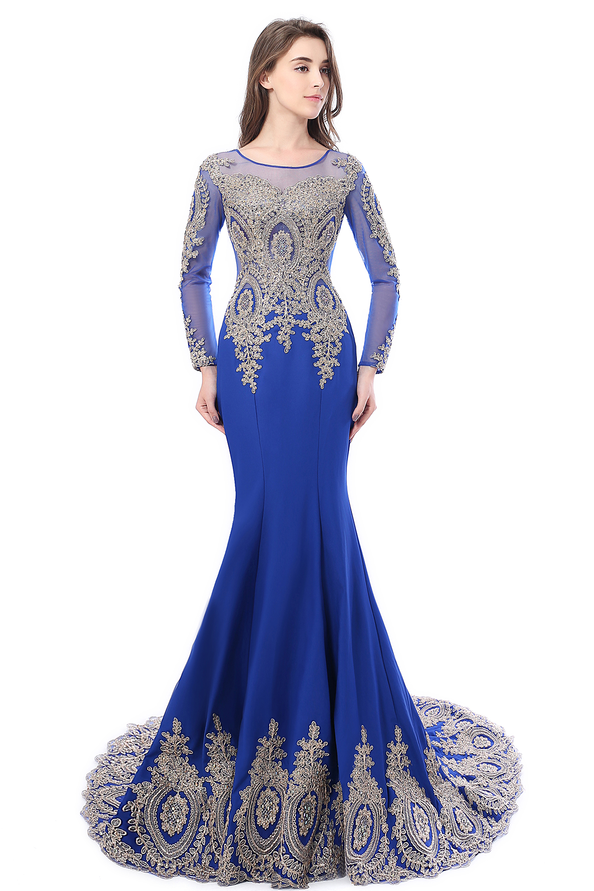 Gorgeous Long Sleeve Mermaid Evening Party Gowns With Lace Appliques