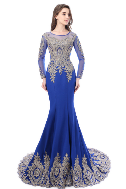 Gorgeous Long Sleeve Mermaid Evening Party Gowns With Lace Appliques