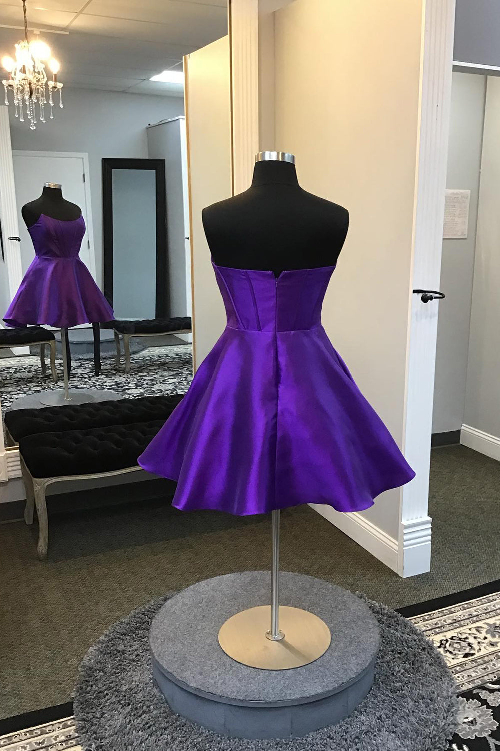 Purple Corset A-Line Strapless Satin Short Homecoming Dress-BMbridal