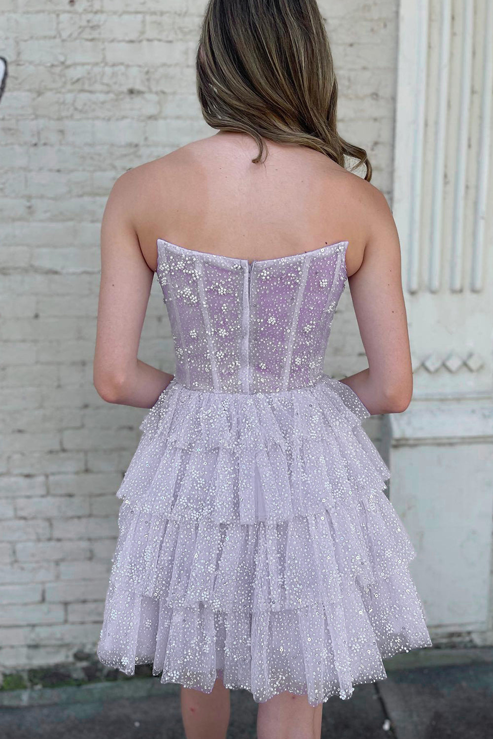 Lilac Corset A-Line Short Tulle Homecoming Dress-BMbridal