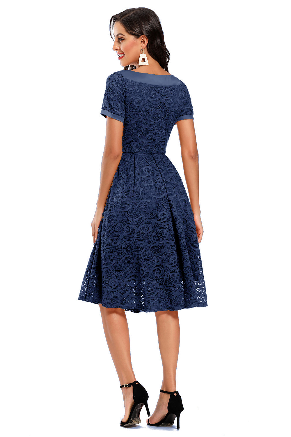 BMbridal Short Sleeves Lace A-Line Mini Party Gowns
