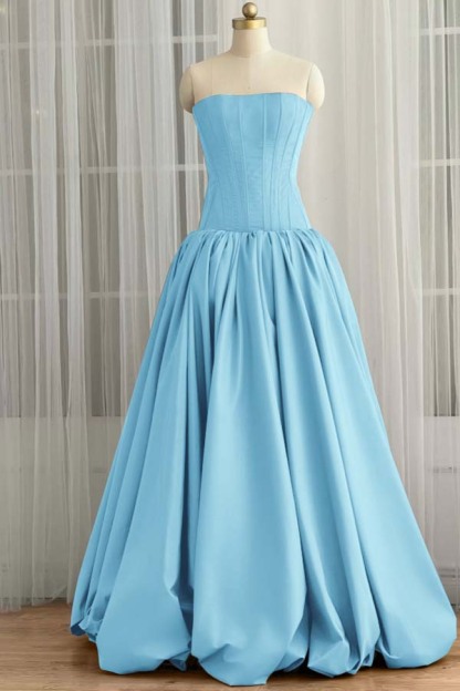 Sleeveless Strapless Long Ball Gown Prom Dress With Pleated
